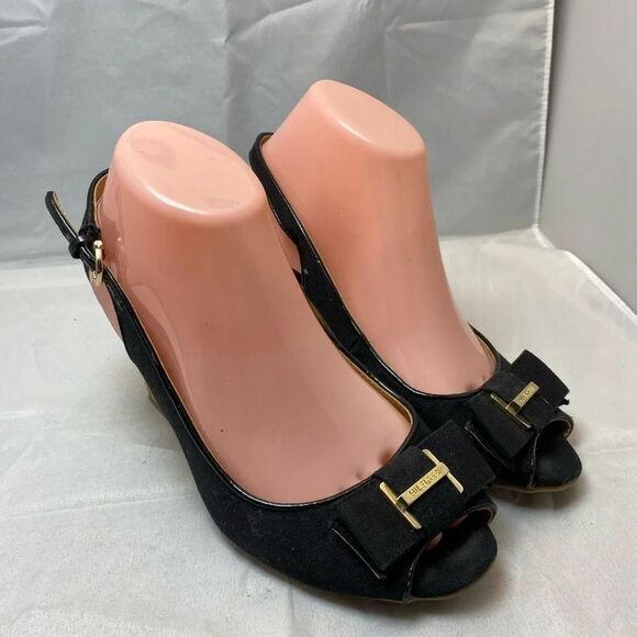 Tommy Hilfiger Peep Toe Wedges black 8.5 - Picture 1 of 7
